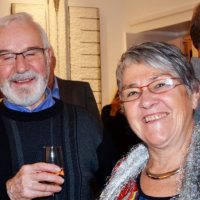 Claire McInnerny, painter, with Gerard and Claude Brugnot (Photos Tony Stamp)