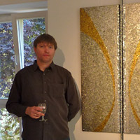 
Mosaic artist Claud Bour with 'Mists 11 The Known and the Unknown'. Galerie d'Art Municipale. Diekirch, Luxembourg