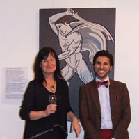 
EMG and Zacharias Pieri, in front of 'The Lion Hunter'. Dorset County Museum, Private View
