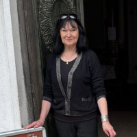 Outside the great doors of St George’s Church Venice