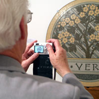 
Robert Field photographing a mosaic in the Mosaic Museum of Briare. Gallery of the Musée d'Emaux et de Mosaïque, Briare, France
